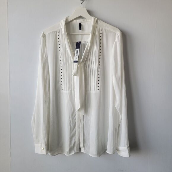 nydj Tops - NydJ womens Long-sleeve Pleated Beaded Blouse size XL button up